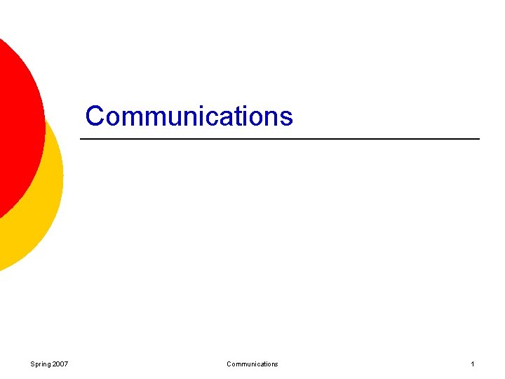 Communications Spring 2007 Communications 1 