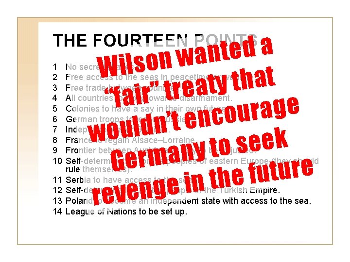 THE FOURTEEN POINTS a 1 2 3 4 5 6 7 8 9 10