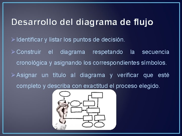 Desarrollo del diagrama de flujo Ø Identificar y listar los puntos de decisión. Ø