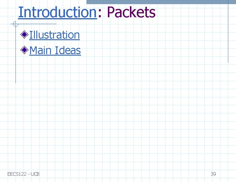 Introduction: Packets Illustration Main Ideas EECS 122 - UCB 39 