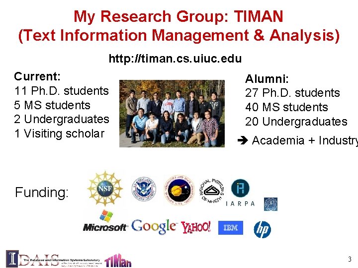 My Research Group: TIMAN (Text Information Management & Analysis) http: //timan. cs. uiuc. edu