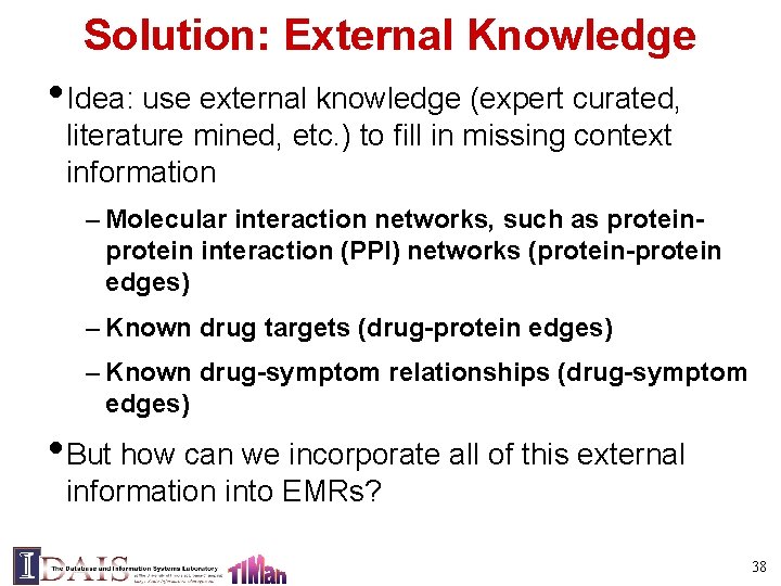 Solution: External Knowledge • Idea: use external knowledge (expert curated, literature mined, etc. )
