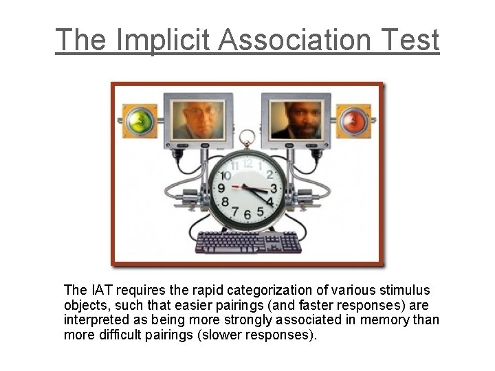 The Implicit Association Test The IAT requires the rapid categorization of various stimulus objects,
