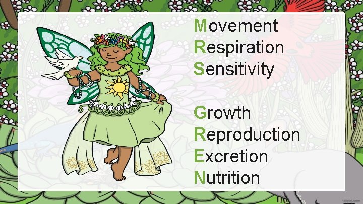 Movement Respiration Sensitivity Growth Reproduction Excretion Nutrition 