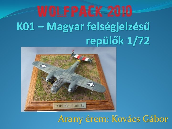 K 01 – Magyar felségjelzésű repülők 1/72 Arany érem: Kovács Gábor 