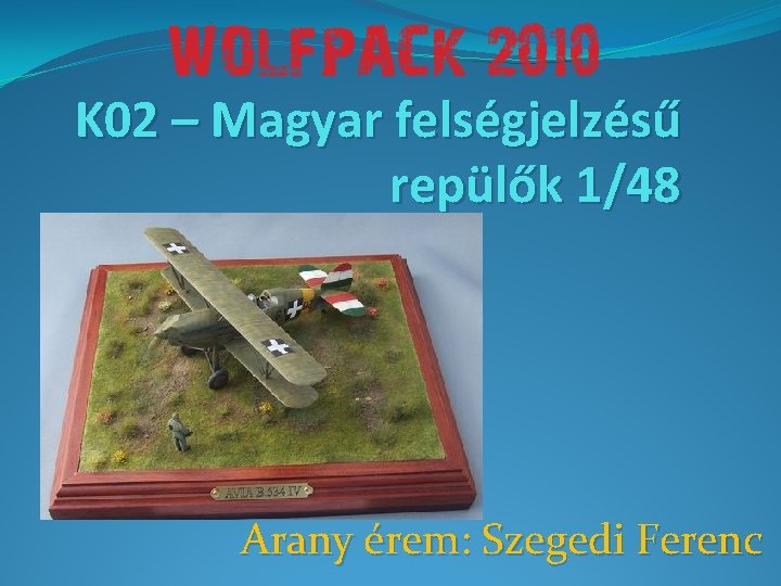K 02 – Magyar felségjelzésű repülők 1/48 Arany érem: Szegedi Ferenc 