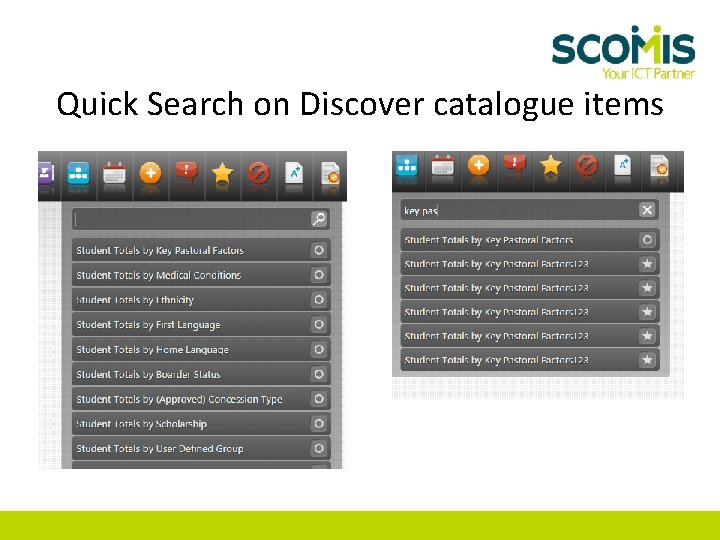 Quick Search on Discover catalogue items 