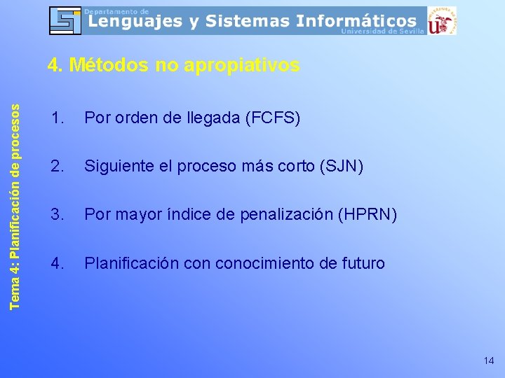 Tema 4: Planificación de procesos 4. Métodos no apropiativos 1. Por orden de llegada