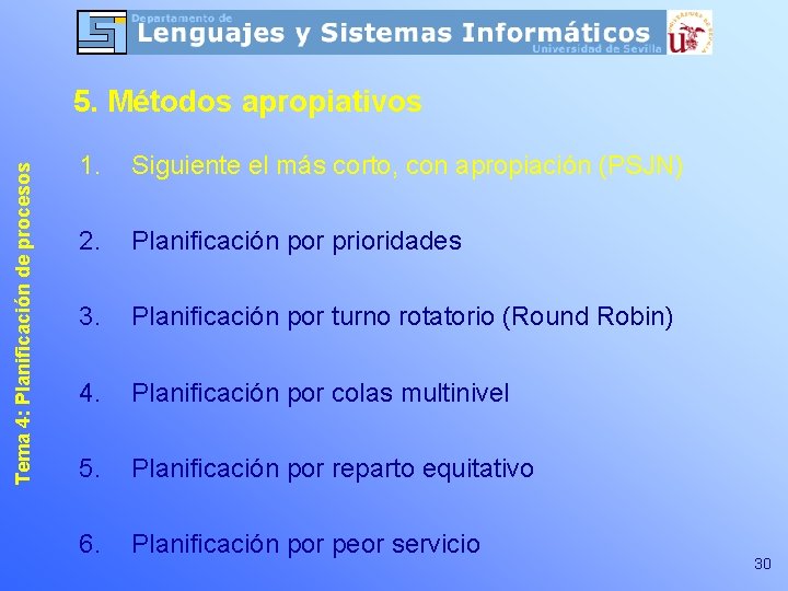 Tema 4: Planificación de procesos 5. Métodos apropiativos 1. Siguiente el más corto, con