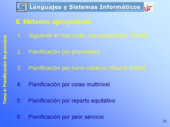 Tema 4: Planificación de procesos 5. Métodos apropiativos 1. Siguiente el más corto, con