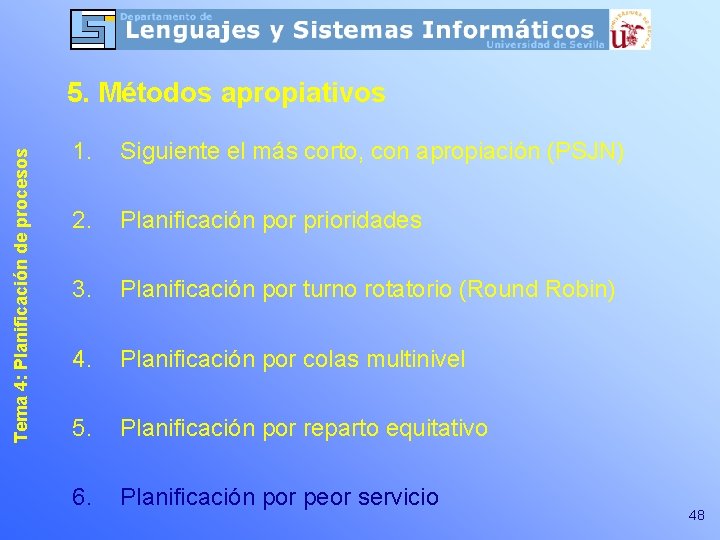 Tema 4: Planificación de procesos 5. Métodos apropiativos 1. Siguiente el más corto, con