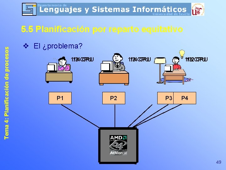 Tema 4: Planificación de procesos 5. 5 Planificación por reparto equitativo v El ¿problema?