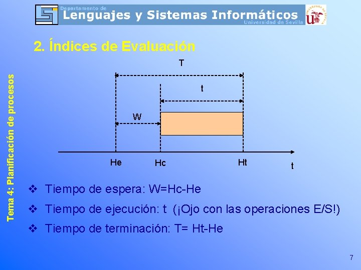 2. Índices de Evaluación Tema 4: Planificación de procesos T t W He Hc