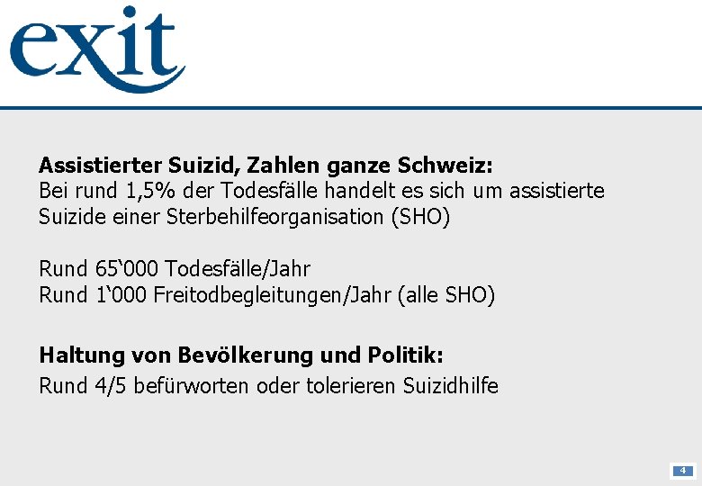 Assistierter Suizid, Zahlen ganze Schweiz: Bei rund 1, 5% der Todesfälle handelt es sich