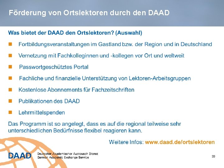 Förderung von Ortslektoren durch den DAAD 33 