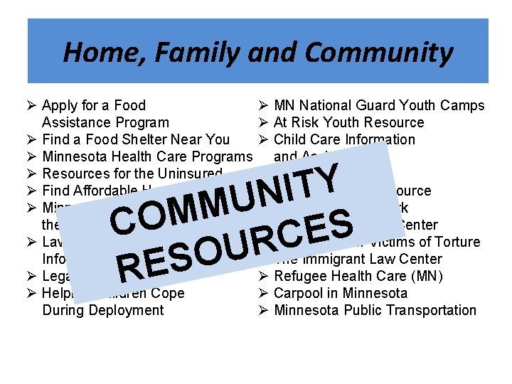 Home, Family and Community Ø Apply for a Food Assistance Program Ø Find a Home, Family and Community Ø Apply for a Food Assistance Program Ø Find a