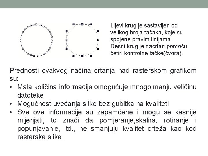 Lijevi krug je sastavljen od velikog broja tačaka, koje su spojene pravim linijama. Desni