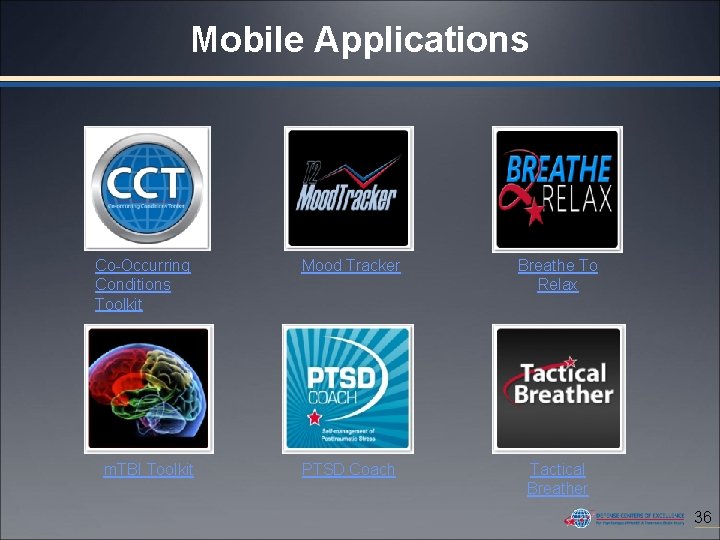 Mobile Applications Co-Occurring Conditions Toolkit Mood Tracker Breathe To Relax m. TBI Toolkit PTSD