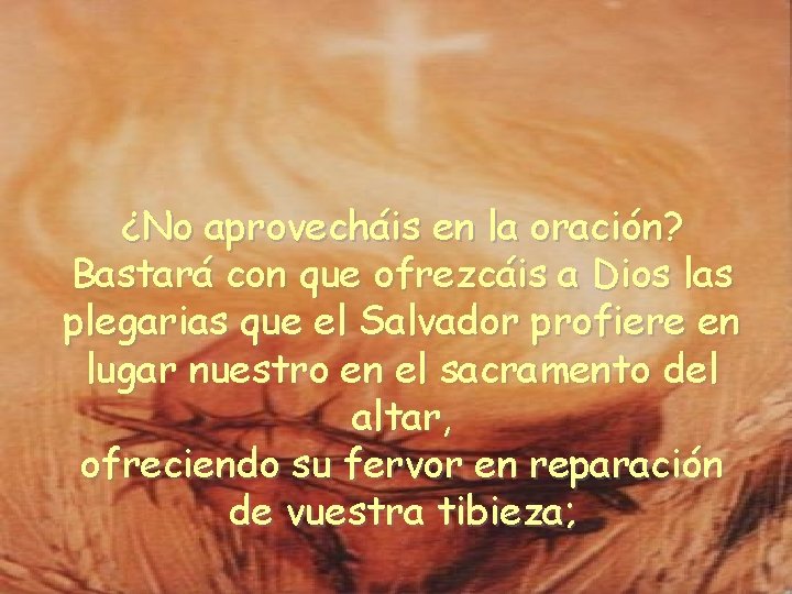 ¿No aprovecháis en la oración? Bastará con que ofrezcáis a Dios las plegarias que