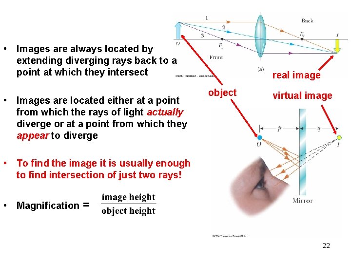 • Images are always located by extending diverging rays back to a point • Images are always located by extending diverging rays back to a point