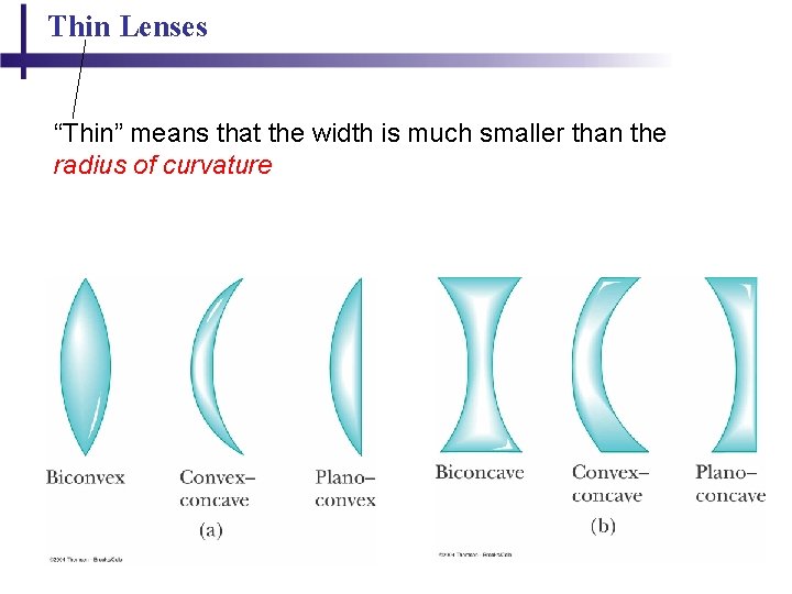 Thin Lenses “Thin” means that the width is much smaller than the radius of Thin Lenses “Thin” means that the width is much smaller than the radius of