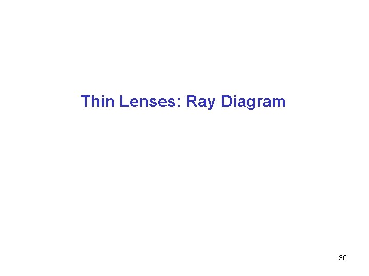 Thin Lenses: Ray Diagram 30 Thin Lenses: Ray Diagram 30