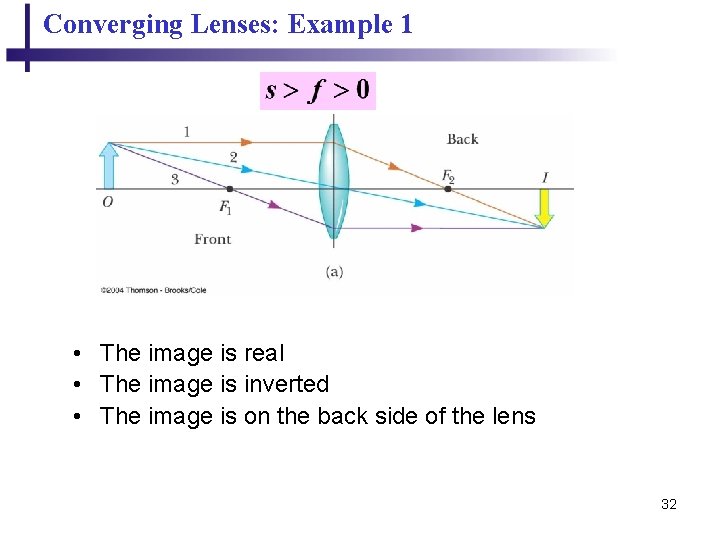 Converging Lenses: Example 1 • The image is real • The image is inverted Converging Lenses: Example 1 • The image is real • The image is inverted