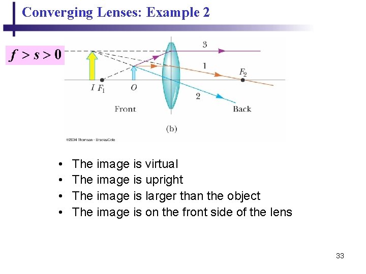 Converging Lenses: Example 2 • • The image is virtual The image is upright Converging Lenses: Example 2 • • The image is virtual The image is upright