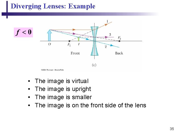 Diverging Lenses: Example • • The image is virtual The image is upright The Diverging Lenses: Example • • The image is virtual The image is upright The