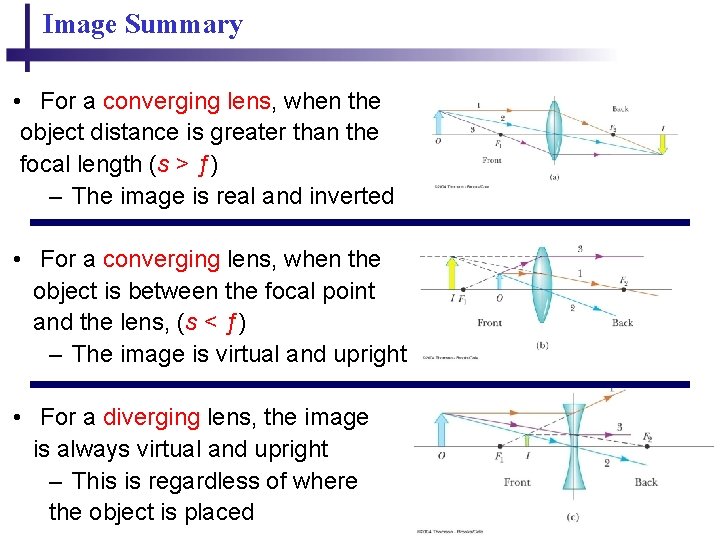 Image Summary • For a converging lens, when the object distance is greater than Image Summary • For a converging lens, when the object distance is greater than