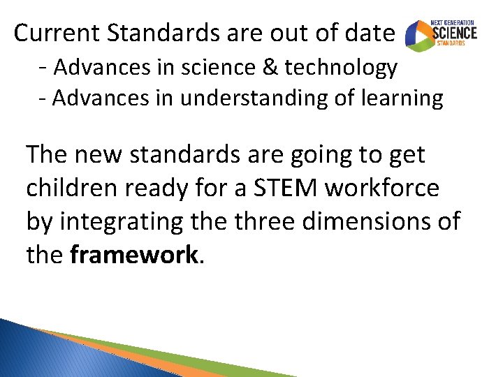 Current Standards are out of date - Advances in science & technology - Advances