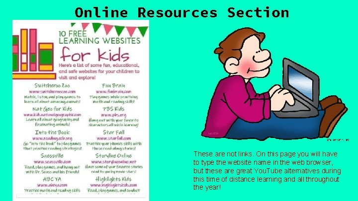 Online Resources Section These are not links. On this page you will have to