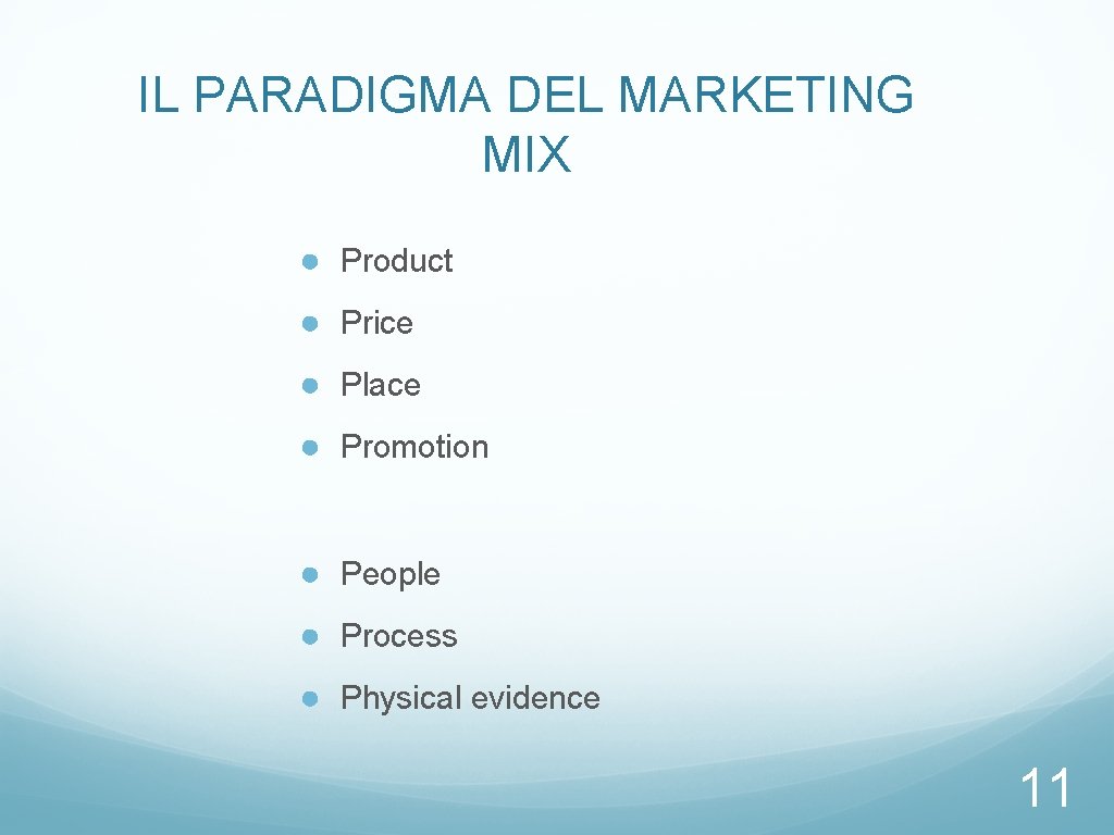 IL PARADIGMA DEL MARKETING MIX ● Product ● Price ● Place ● Promotion ●