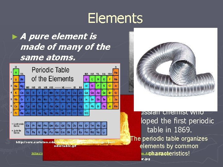 Elements ►A pure element is made of many of the same atoms. ► Common