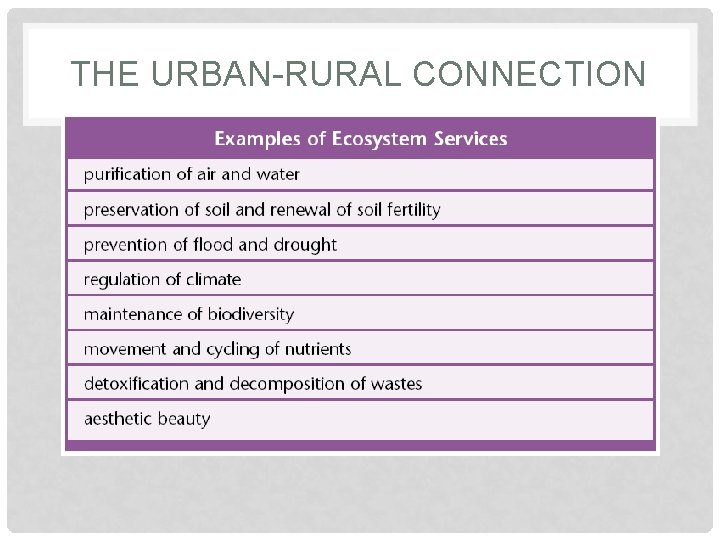 THE URBAN-RURAL CONNECTION 