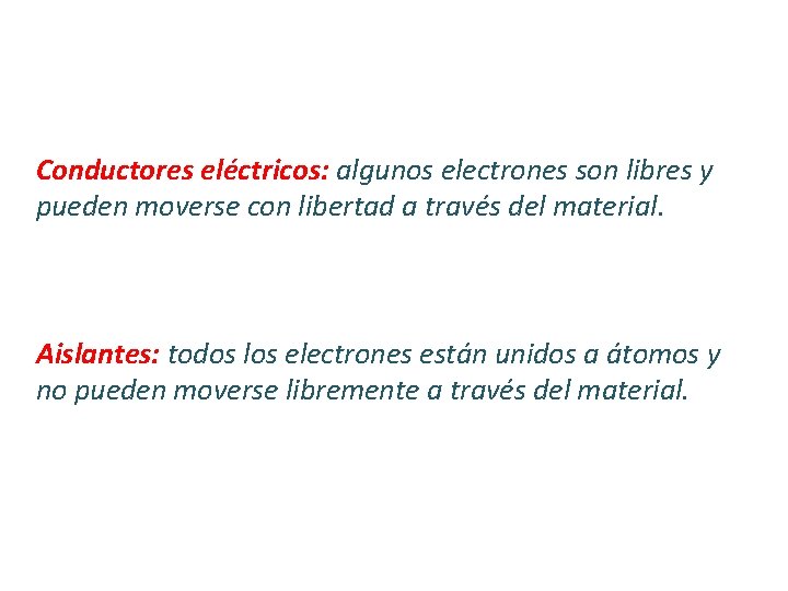 Conductores eléctricos: algunos electrones son libres y pueden moverse con libertad a través del