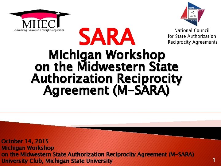 SARA Michigan Workshop on the Midwestern State Authorization Reciprocity Agreement (M-SARA) October 14, 2015