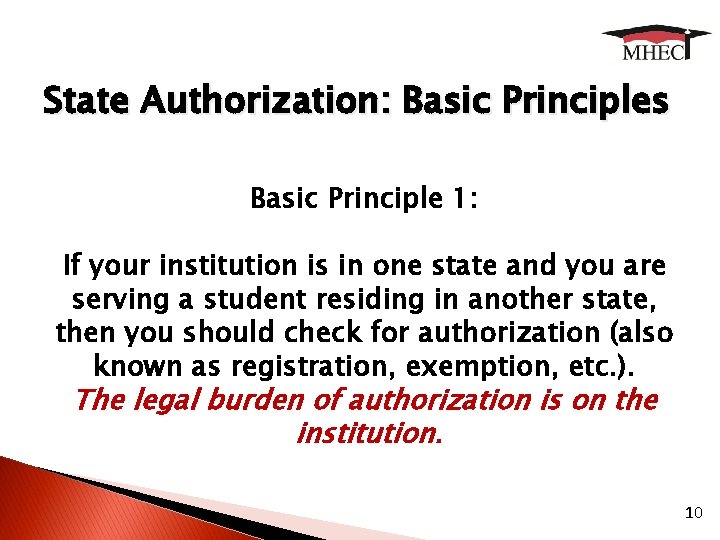 State Authorization: Basic Principles Basic Principle 1: If your institution is in one state