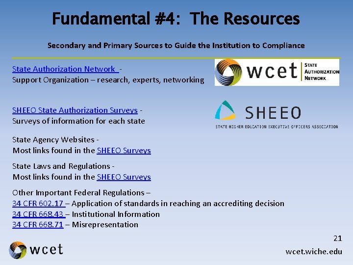 Fundamental #4: The Resources Secondary and Primary Sources to Guide the Institution to Compliance