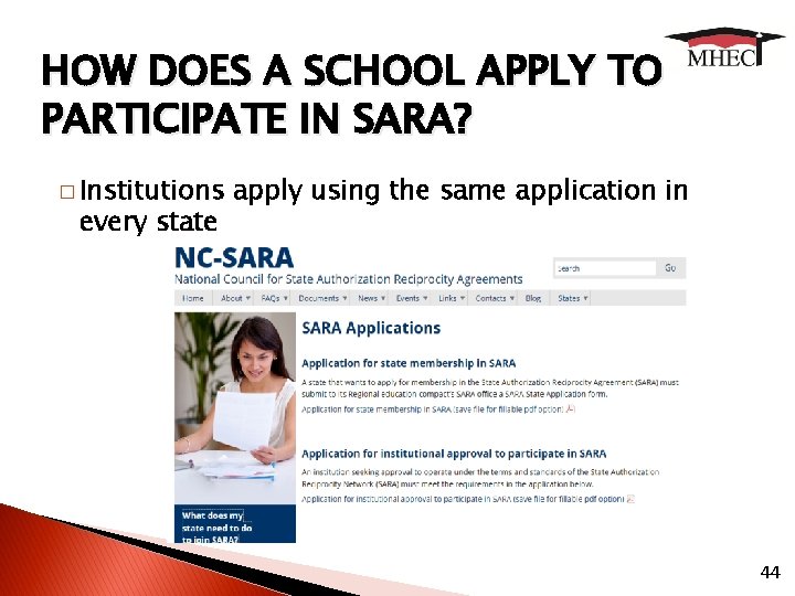 HOW DOES A SCHOOL APPLY TO PARTICIPATE IN SARA? � Institutions every state apply