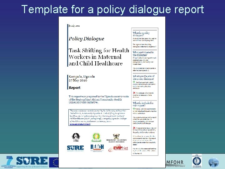 Template for a policy dialogue report 