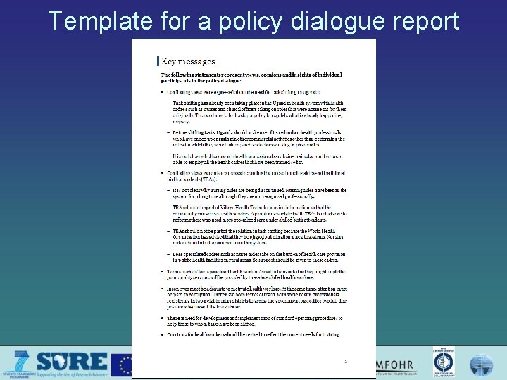 Template for a policy dialogue report 