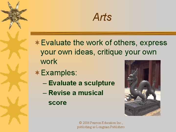 Arts ¬Evaluate the work of others, express your own ideas, critique your own work