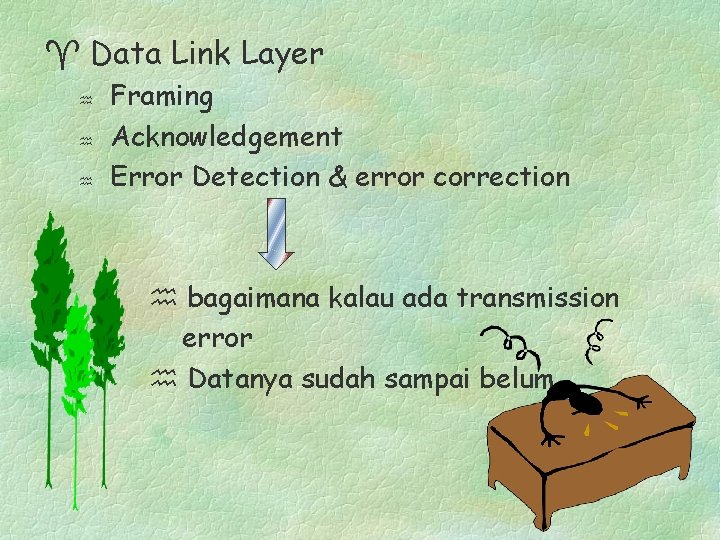 ^ Data Link Layer Framing Acknowledgement Error Detection & error correction bagaimana kalau ada