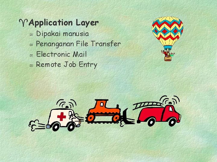 ^Application Layer Dipakai manusia Penanganan File Transfer Electronic Mail Remote Job Entry 