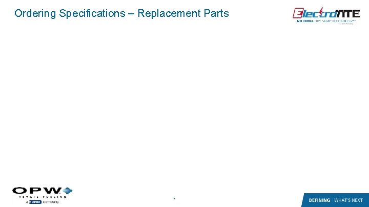 Ordering Specifications – Replacement Parts 7 Ordering Specifications – Replacement Parts 7