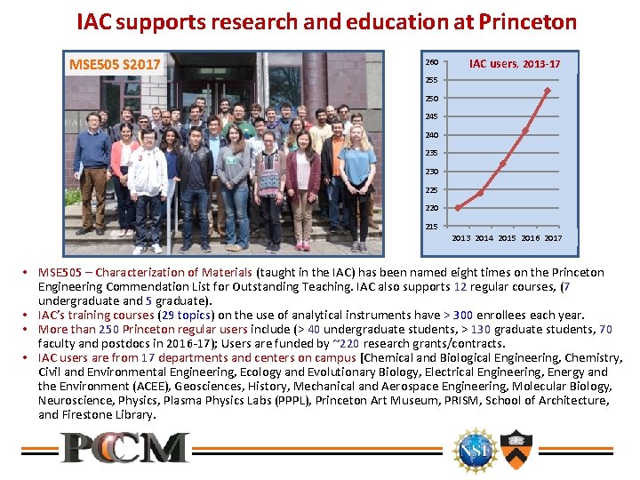 IAC supports research and education at Princeton MSE 505 S 2017 260 IAC users,