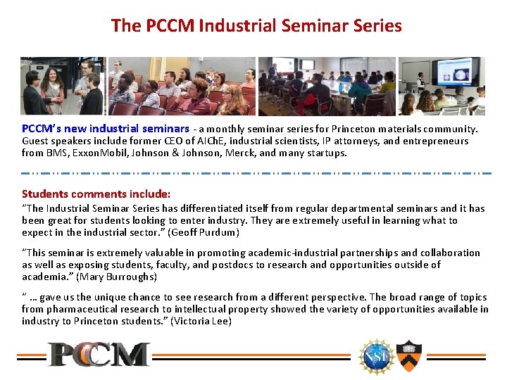 The PCCM Industrial Seminar Series PCCM’s new industrial seminars - a monthly seminar series