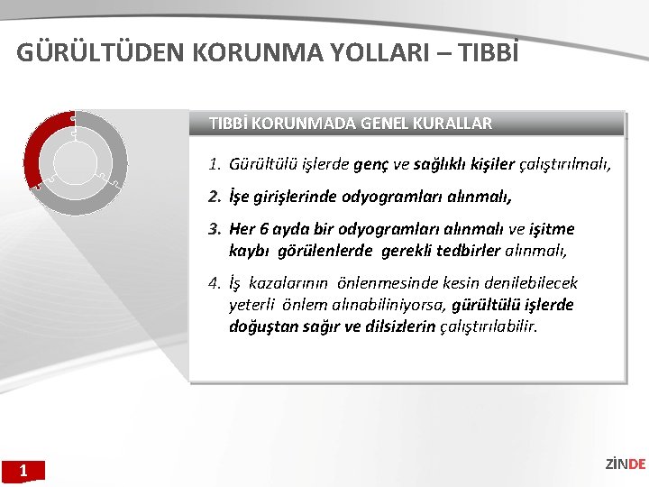 GÜRÜLTÜDEN KORUNMA YOLLARI – TIBBİ KORUNMADA GENEL KURALLAR 1. Gürültülü işlerde genç ve sağlıklı