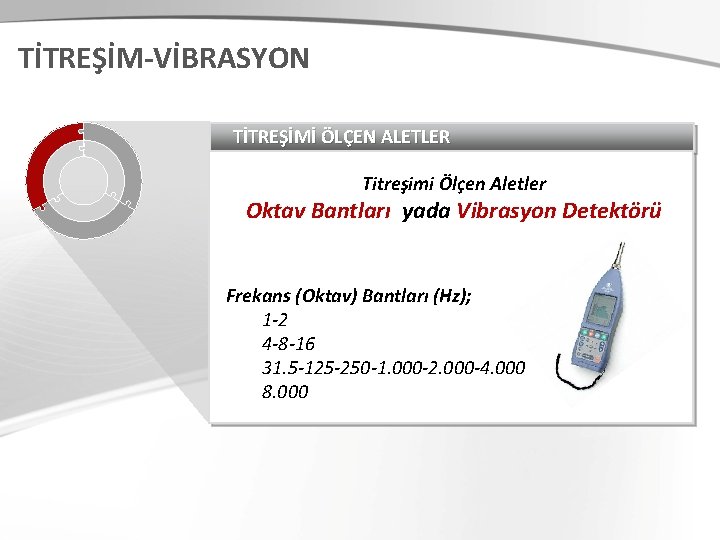 TİTREŞİM-VİBRASYON TİTREŞİMİ ÖLÇEN ALETLER Titreşimi Ölçen Aletler Oktav Bantları yada Vibrasyon Detektörü Frekans (Oktav)